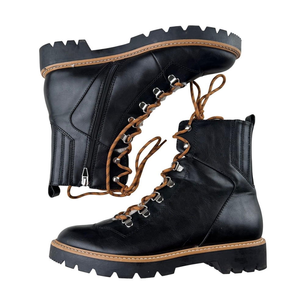 Design Lab Black Combat Boots Faux‎ Shearling Lined Lug Sole Gorpcore Grunge 10